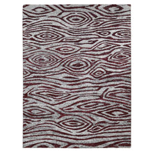 Load image into Gallery viewer, 8&#39;10&quot;x11&#39;9&quot; Vermilion Red, Thick, Man Made Silk, Modern Repetitive Colorful Tree Bark Motif with Abrash, Cropped Pile, Hand Knotted, Oriental Rug FWR484926