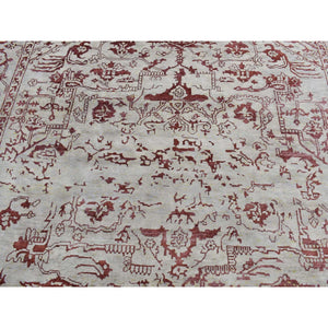 9'x11'9" Beige, Broken Heriz Design, Wool and Silk, Hand Knotted, Oriental Rug FWR484932