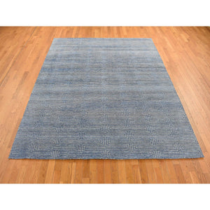 8'x10' Independence Blue, Silk with Wool, Maze Design, Hand Knotted, Oriental Rug FWR484962