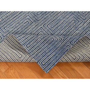 8'x10' Independence Blue, Silk with Wool, Maze Design, Hand Knotted, Oriental Rug FWR484962