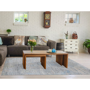 8'x10'6" Ivory, Pure Silk, Hand Knotted, Modern, Longer Soft Pile, Pastel Colors, Oriental Rug FWR484980
