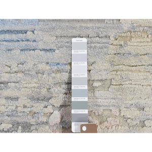 8'x10'6" Ivory, Pure Silk, Hand Knotted, Modern, Longer Soft Pile, Pastel Colors, Oriental Rug FWR484980