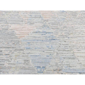8'x10'6" Ivory, Pure Silk, Hand Knotted, Modern, Longer Soft Pile, Pastel Colors, Oriental Rug FWR484980