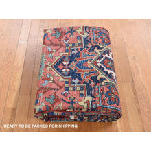 Load image into Gallery viewer, 7&#39;3&quot;x9&#39;8&quot; Carnelian Red, Antique Persian Heriz, Soft Wool, Hand Knotted, Colorful Soft Vegetable Dyes, Blues and Greens, Unrestored Condition, Cleaned, Sides and Ends Professionally Secured, Oriental Rug FWR484986