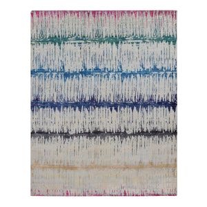 8'x10'3" Cream Color, The Cardiac Sari Silk with Textured Wool, Hand Knotted, Oriental Rug FWR485076