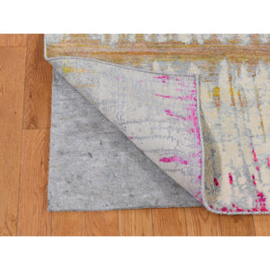 8'x10'3" Cream Color, The Cardiac Sari Silk with Textured Wool, Hand Knotted, Oriental Rug FWR485076