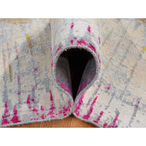 8'x10'3" Cream Color, The Cardiac Sari Silk with Textured Wool, Hand Knotted, Oriental Rug FWR485076