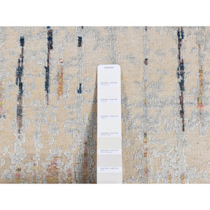 8'x10'3" Cream Color, The Cardiac Sari Silk with Textured Wool, Hand Knotted, Oriental Rug FWR485076