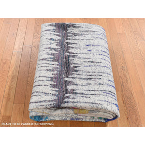 8'x10'3" Cream Color, The Cardiac Sari Silk with Textured Wool, Hand Knotted, Oriental Rug FWR485076