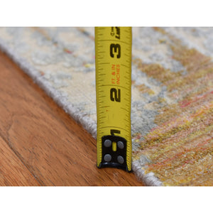 8'x10'3" Cream Color, The Cardiac Sari Silk with Textured Wool, Hand Knotted, Oriental Rug FWR485076