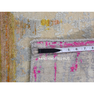 8'x10'3" Cream Color, The Cardiac Sari Silk with Textured Wool, Hand Knotted, Oriental Rug FWR485076