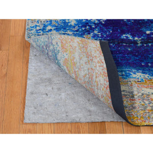 7'10"x10' Gold Color, Sari Silk with Textured Wool, Abstract Design, Hand Knotted, Oriental Rug FWR485088
