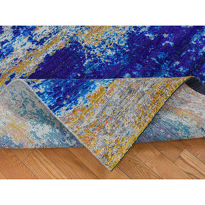 7'10"x10' Gold Color, Sari Silk with Textured Wool, Abstract Design, Hand Knotted, Oriental Rug FWR485088