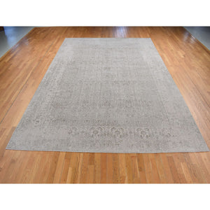 9'10"x14'1" Taupe, Thick, Soft and Plush, Tone on Tone, Fine Jacquard Loomed Weave, Wool and Silk, Intricate and Erased Persian Design, Oriental Rug FWR485094