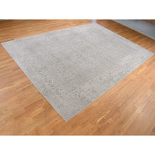 Load image into Gallery viewer, 9&#39;10&quot;x14&#39;1&quot; Taupe, Thick, Soft and Plush, Tone on Tone, Fine Jacquard Loomed Weave, Wool and Silk, Intricate and Erased Persian Design, Oriental Rug FWR485094