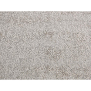 9'10"x14'1" Taupe, Thick, Soft and Plush, Tone on Tone, Fine Jacquard Loomed Weave, Wool and Silk, Intricate and Erased Persian Design, Oriental Rug FWR485094