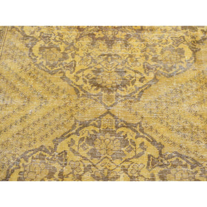 6'5"x9'10" Greenish Yellow, Overdyed Vintage Persian Bakhtiar, Worn Wool, Hand Knotted, Oriental Rug FWR485130