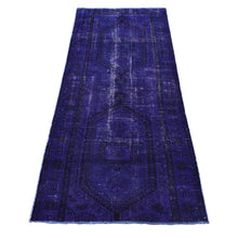 Load image into Gallery viewer, 3&#39;4&quot;x8&#39;7&quot; Indigo, Overdyed Vintage Persian Hamadan, Pure Wool, Handmade, Runner Oriental Rug FWR485244