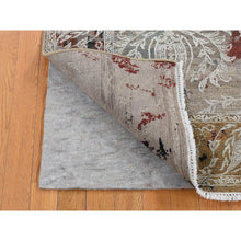 Load image into Gallery viewer, 5&#39;2&quot;x7&#39;1&quot; Stone Gray, Broken Tulip Design, Silk with Textured Wool, Hand Knotted, Oriental Rug FWR485310
