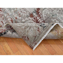 Load image into Gallery viewer, 5&#39;2&quot;x7&#39;1&quot; Stone Gray, Broken Tulip Design, Silk with Textured Wool, Hand Knotted, Oriental Rug FWR485310