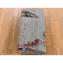Load image into Gallery viewer, 5&#39;2&quot;x7&#39;1&quot; Stone Gray, Broken Tulip Design, Silk with Textured Wool, Hand Knotted, Oriental Rug FWR485310