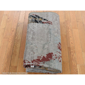 5'2"x7'1" Stone Gray, Broken Tulip Design, Silk with Textured Wool, Hand Knotted, Oriental Rug FWR485310
