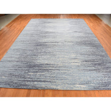 Load image into Gallery viewer, 12&#39;x18&#39;2&quot; Blue with Touches of Gray, Hand Knotted, Pure Wool Only, Horizontal Ombre Design, Oversized Oriental Rug FWR485334