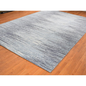 12'x18'2" Blue with Touches of Gray, Hand Knotted, Pure Wool Only, Horizontal Ombre Design, Oversized Oriental Rug FWR485334