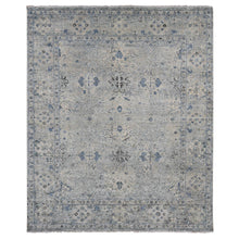 Load image into Gallery viewer, 12&#39;x14&#39;8&quot; Periwinkle Blue, Distressed, Oushak Design, Pure Silk with Textured Wool, Hand Knotted, Oversized Oriental Rug FWR485346