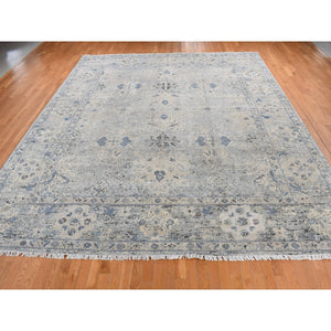 12'x14'8" Periwinkle Blue, Distressed, Oushak Design, Pure Silk with Textured Wool, Hand Knotted, Oversized Oriental Rug FWR485346