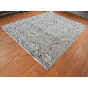 12'x14'8" Periwinkle Blue, Distressed, Oushak Design, Pure Silk with Textured Wool, Hand Knotted, Oversized Oriental Rug FWR485346