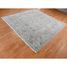 Load image into Gallery viewer, 10&#39;2&quot;x10&#39;2&quot; Periwinkle Blue, Hand Knotted, Distressed, Oushak Design, Pure Silk with Textured Wool, Square Oriental Rug FWR485352
