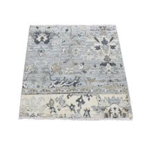 Load image into Gallery viewer, 2&#39;x2&#39;1&quot; Goose Gray, Silk with Textured Wool, Oushak Design, Hand Knotted, Sample Fragment, Square Oriental Rug FWR485442
