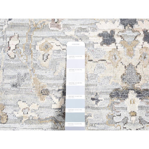 2'x2'1" Goose Gray, Silk with Textured Wool, Oushak Design, Hand Knotted, Sample Fragment, Square Oriental Rug FWR485442
