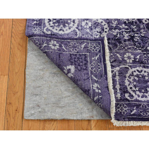 4'10"x6'8" Medium Purple, Transitional Tabriz, Wool and Silk, Hand Knotted, Oriental Rug FWR485448