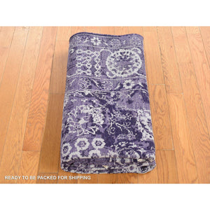 4'10"x6'8" Medium Purple, Transitional Tabriz, Wool and Silk, Hand Knotted, Oriental Rug FWR485448