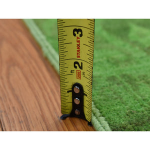 4'2"x10'5" Avocado Green, On Clearance, Hand Knotted, Overdyed Ikat, Pure Wool, Wide Runner Oriental Rug FWR485454