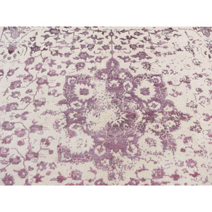 9'2"x12'1" Ivory, Wool and Silk, Handmade, Broken and Erased Persian Medallion Design, Oriental Rug FWR485460