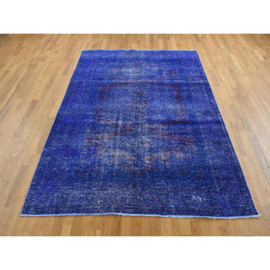 6'10"x10'1" Purple, Worn Down, Overdyed Erased and Obscured Persian Viss Design, Distressed, Soft Wool, Hand Knotted, Oriental Rug FWR485496