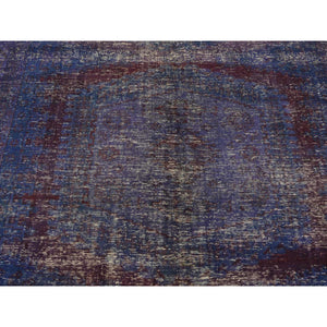 6'10"x10'1" Purple, Worn Down, Overdyed Erased and Obscured Persian Viss Design, Distressed, Soft Wool, Hand Knotted, Oriental Rug FWR485496