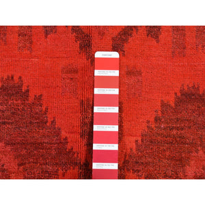 5'2"x8'3" Candy Apple Red Cast Overdyed Ikat, Hand Knotted, Pure Wool, Oriental Rug FWR485520