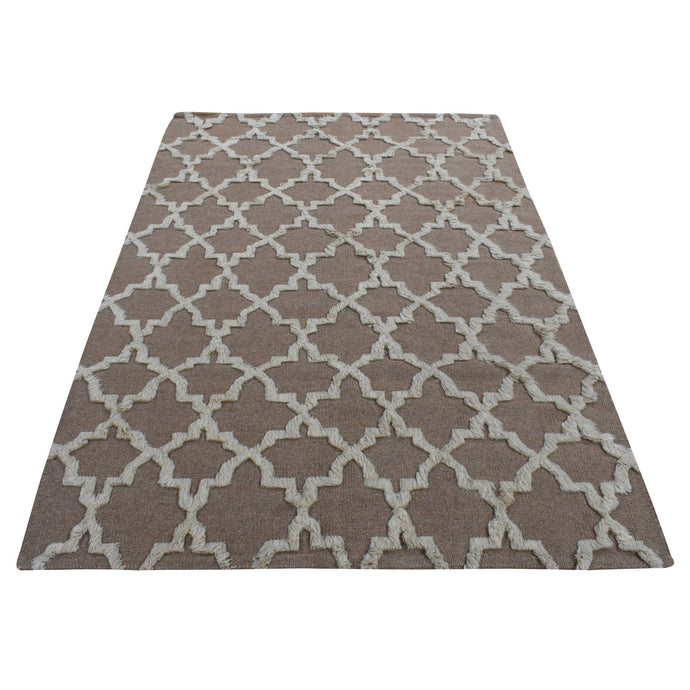 5'x7' Beaver Brown, Pure Wool, Hand Knotted, Mixed Kilim and Piled Design, Hi and Lo, Oriental Rug FWR485526