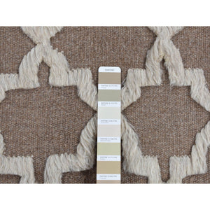5'x7' Beaver Brown, Pure Wool, Hand Knotted, Mixed Kilim and Piled Design, Hi and Lo, Oriental Rug FWR485526