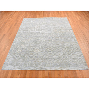 8'x10' Cloud Gray, THE PASTEL COLLECTION, Very Soft to The Touch, Silk with Textured Wool, Hand Knotted, Oriental Rug FWR485574