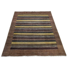 Load image into Gallery viewer, 5&#39;4&quot;x7&#39;8&quot; Coffee Brown, Striped Modern Gabbeh Design, Hand Knotted, Pure Wool, Oriental Rug FWR485640