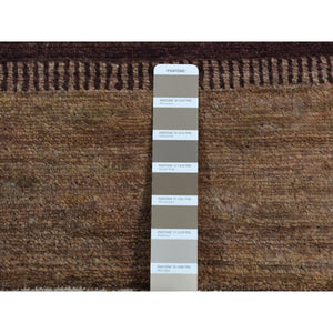 5'4"x7'8" Coffee Brown, Striped Modern Gabbeh Design, Hand Knotted, Pure Wool, Oriental Rug FWR485640