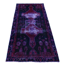 Load image into Gallery viewer, 4&#39;6&quot;x10&#39; Pansy Purple, Clearance, Overdyed Vintage Persian Hamadan, Hand Knotted, Soft Wool, Wide Runner, Oriental Rug FWR485724