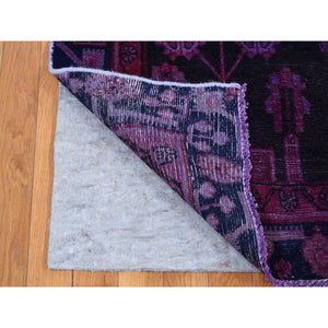 4'6"x10' Pansy Purple, Clearance, Overdyed Vintage Persian Hamadan, Hand Knotted, Soft Wool, Wide Runner, Oriental Rug FWR485724
