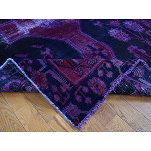 4'6"x10' Pansy Purple, Clearance, Overdyed Vintage Persian Hamadan, Hand Knotted, Soft Wool, Wide Runner, Oriental Rug FWR485724