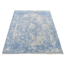 Load image into Gallery viewer, 5&#39;1&quot;x7&#39; Air Force Blue, Hand Knotted, Broken and Erased Persian Medallion Design, Wool and Pure Silk, Oriental Rug FWR485748